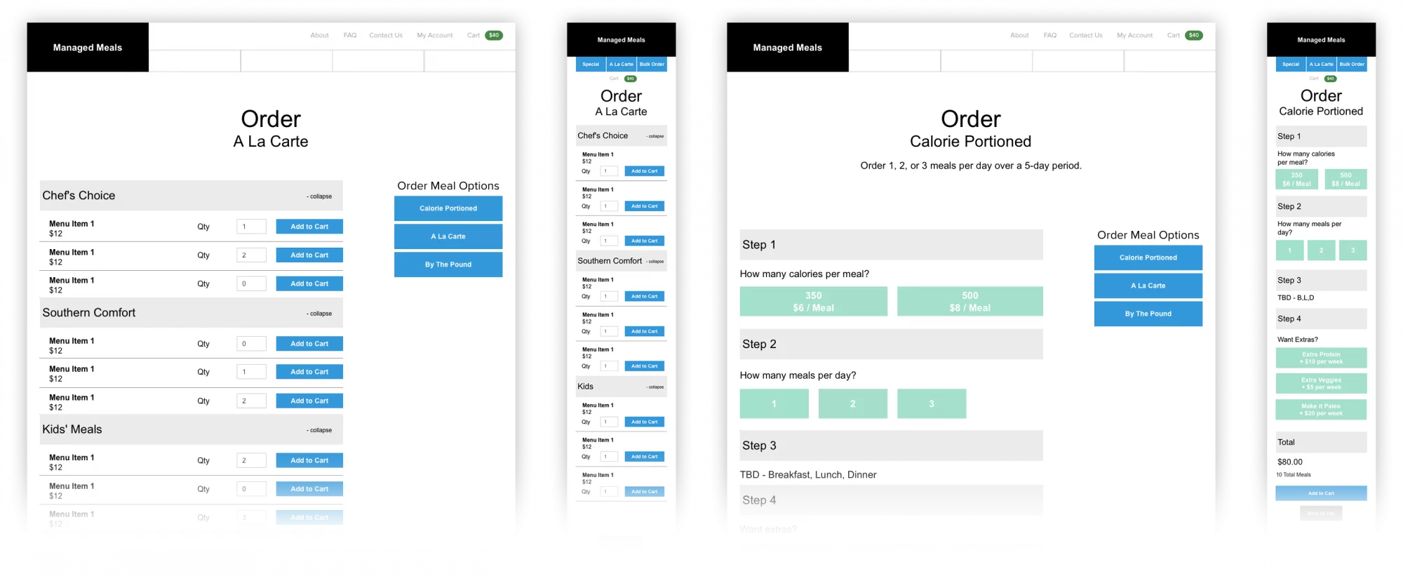 Managed Meals Wireframes