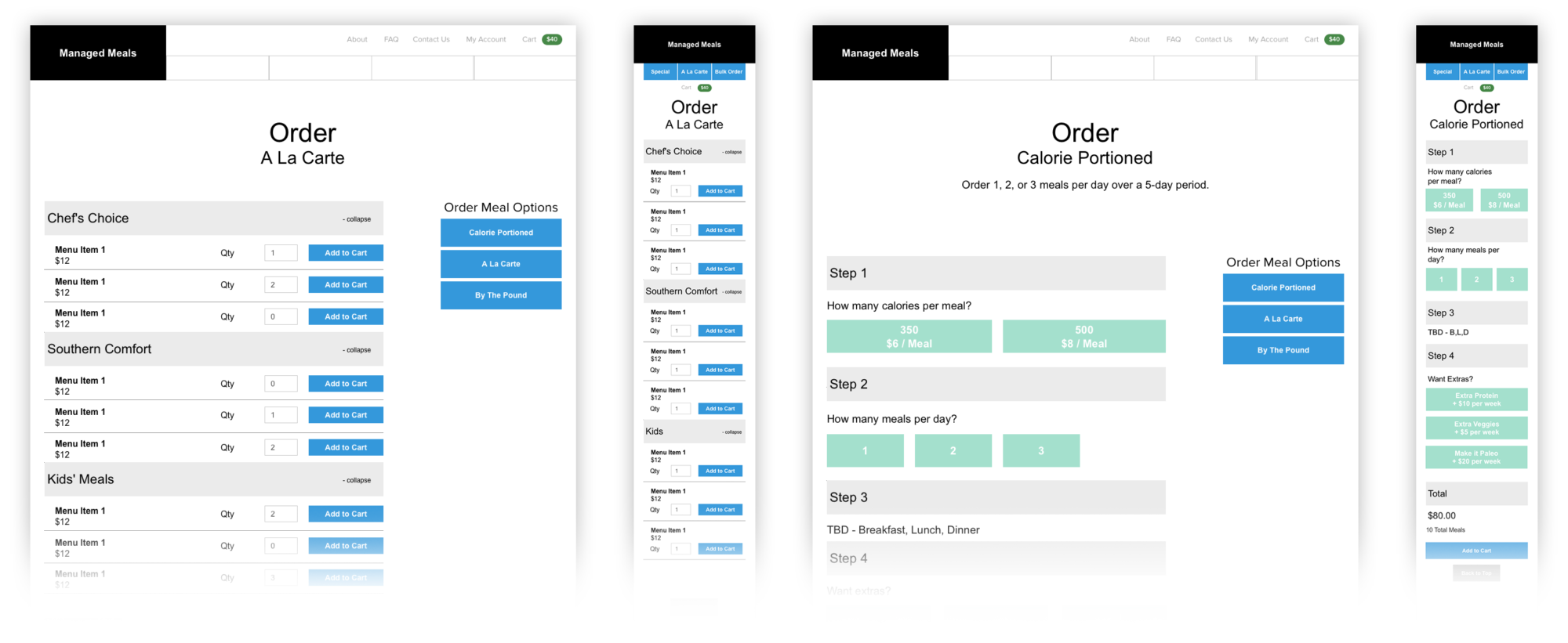 Managed Meals Wireframes